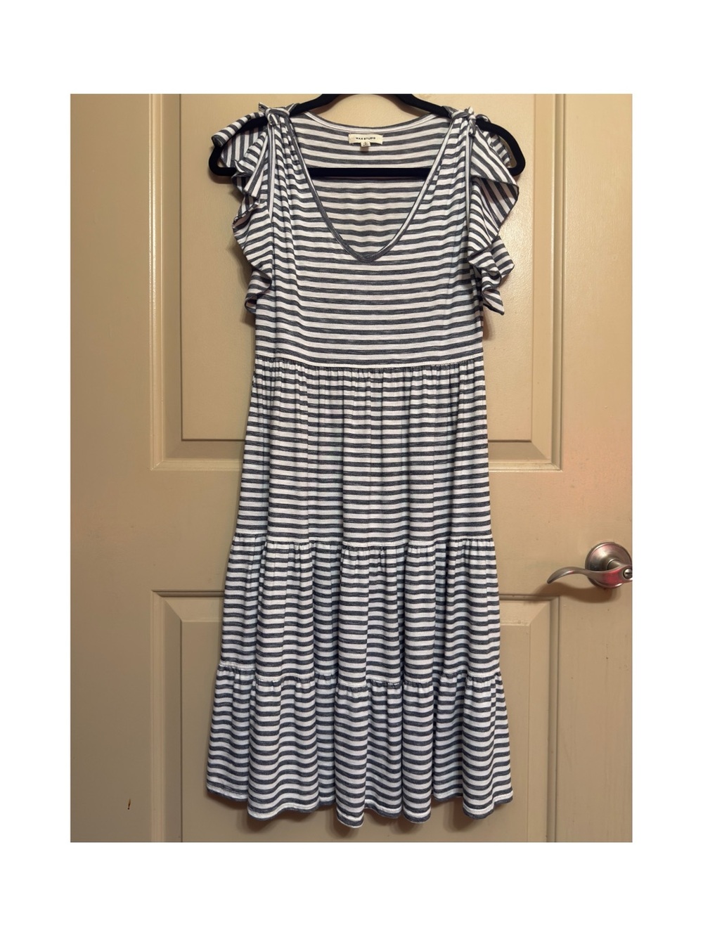 Max Studio Striped Jersey Flutter-Sleeve Tiered Mini Dress size Small